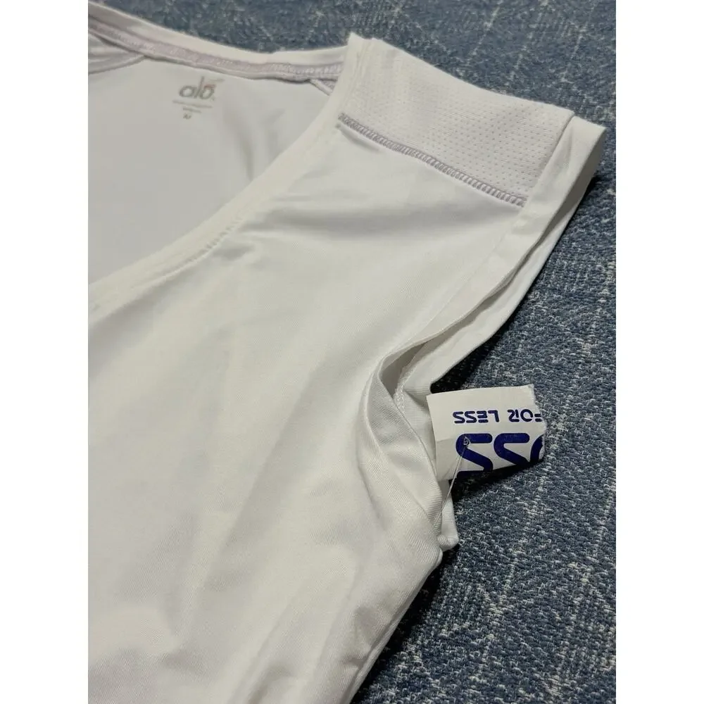 Alo Yoga CoolFit White Purple Trim V-Neck Athletic Tank Top Women Sz M NWOT